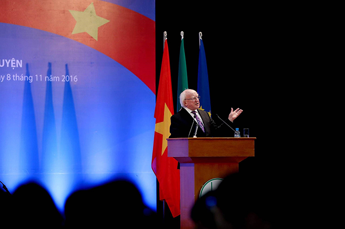 President Michael d. Higgins delivered a key note address to over 500 academics, students and development practitioners yesterday at the Vietnam National University Hanoi. The President highlighted key challenges and opportunities for global sustainable development agenda, the bilateral partnership between Ireland and Vietnam and the value of education. Credit: Maxwell's Photogpraphy