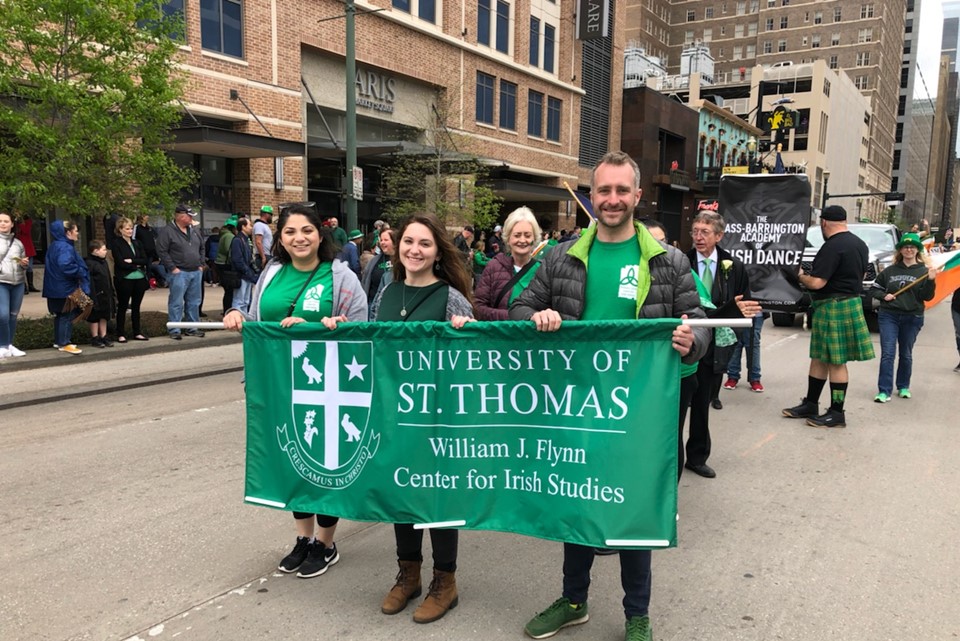 The William J. Flynn Center for Irish Studies at the University of St. Thomas at the St Patrick's Day Parade in Houston, Texas on 16 March, 2019. 