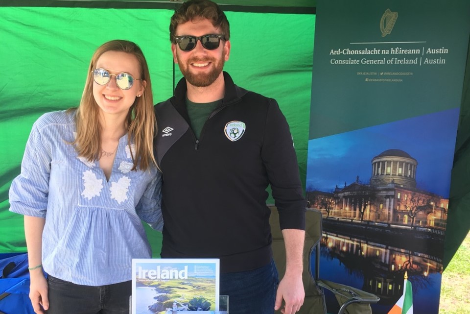Laura and Robert from the Irish Consulate at the St Patrick's Day Festival in Austin, Texas on 17 March, 2019. 